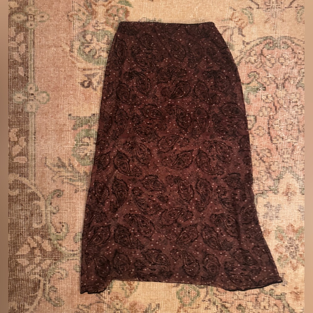 Reclaimed Vintage Dark Brown Lace velvet maxi Skirt